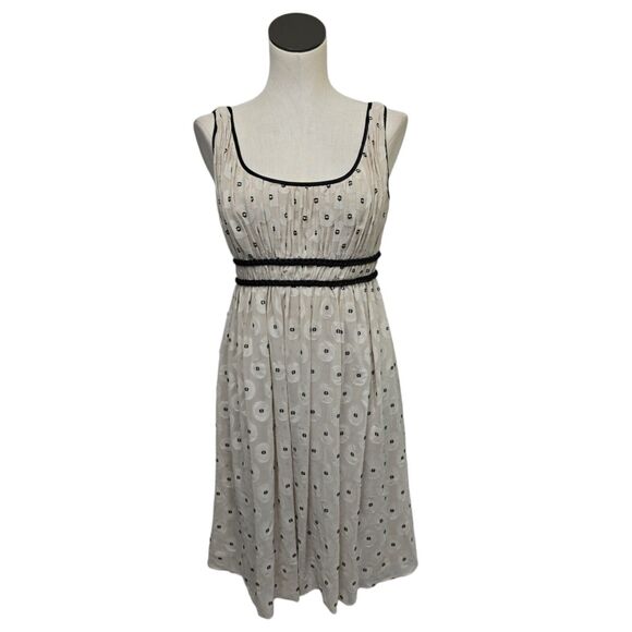 Adrianna Papell Ivory Black Empire Gathered Polka Dot Textured Dress Womens 6 - Picture 1 of 14